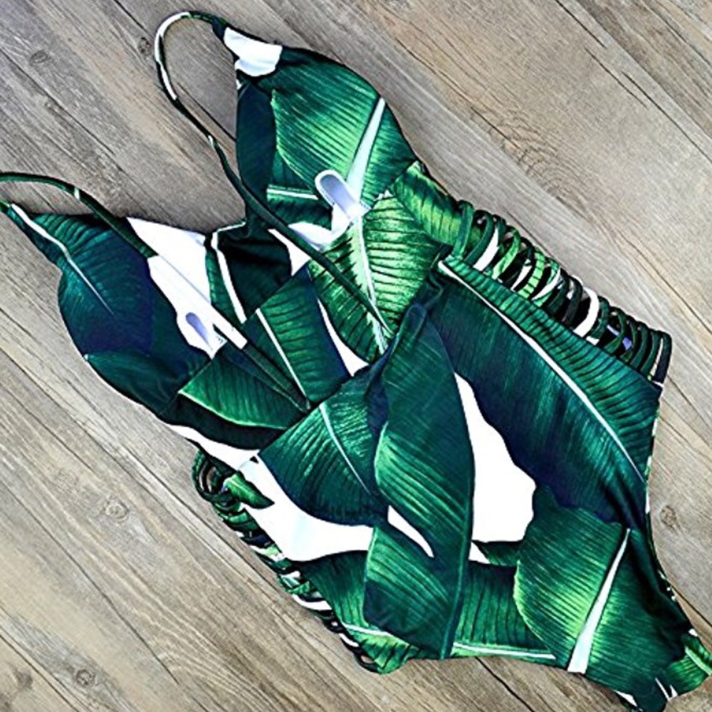 ♡ NWT One Piece Palm Printed Monokini Swimsuit ♡ - Picture 5 of 8